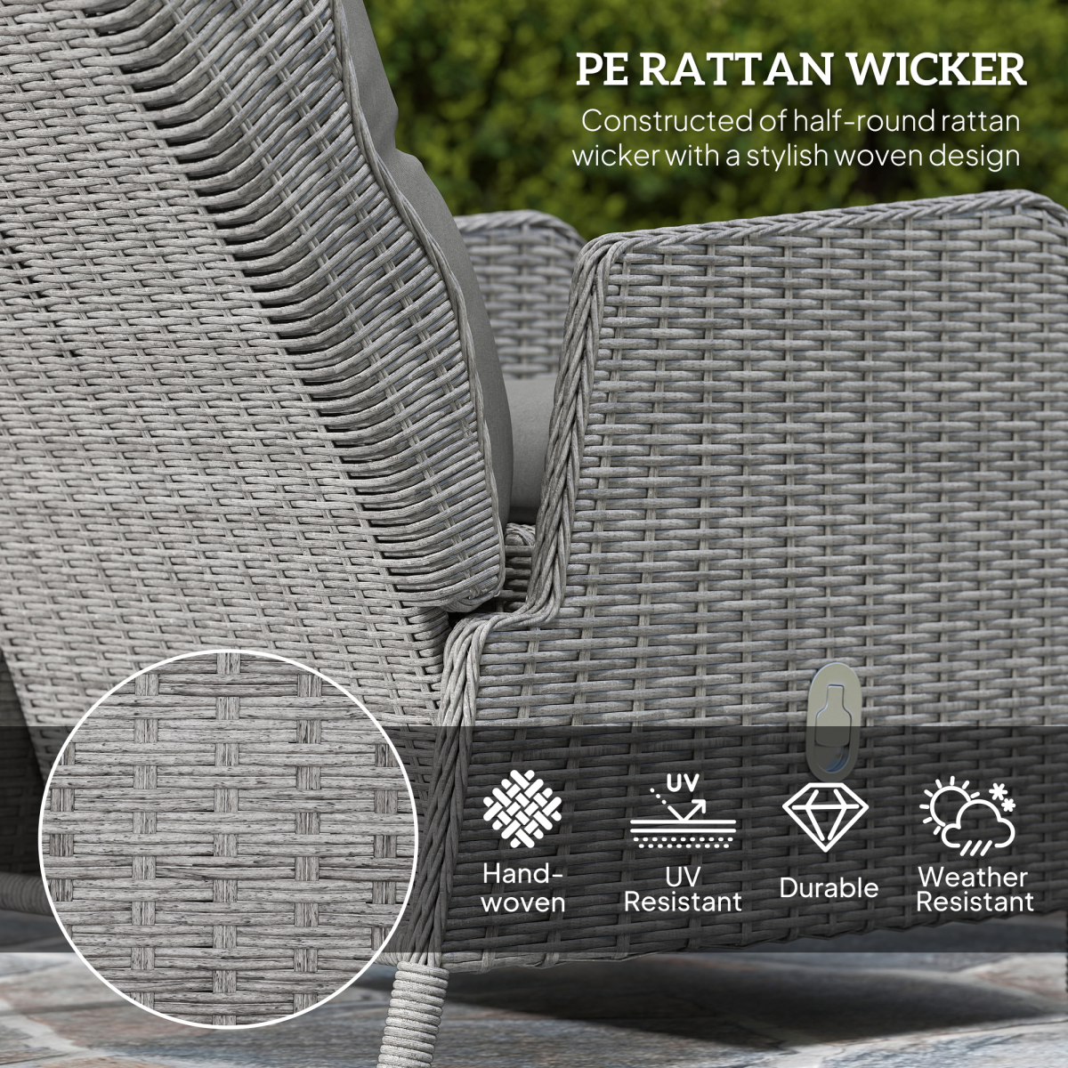 Outsunny 5-Piece Rattan Recliner Set with 2 Chairs, 2 Footstools and Glass Table – Garden Lounge, Light Grey