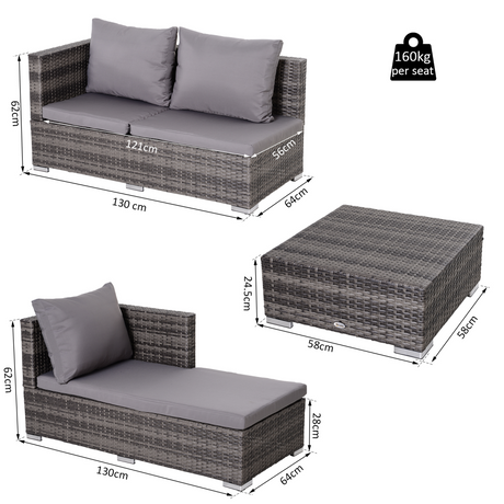 Outsunny Rattan Garden Sofa Set storage table detail