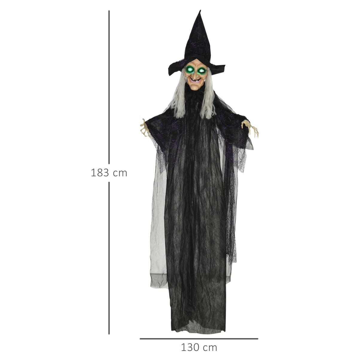 HOMCOM Life Size Witch Prop with Light-Up Eyes and Talking Sounds – Halloween Decoration, Black