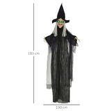 HOMCOM Life Size Witch Prop with Light-Up Eyes and Talking Sounds – Halloween Decoration, Black