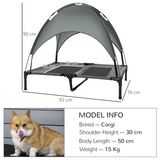 Pawhut 92cm Elevated Dog Bed with Removable UV Protection Canopy – Cooling Raised Pet Cot with Travel Bag, Grey