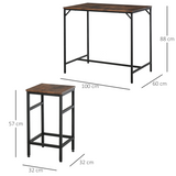 HOMCOM Industrial 5-Piece Bar Set with Table and 4 Stools, Steel Frame and Footrest Rings – Black/Brown