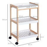 HOMCOM 3-Tier Bamboo Kitchen Serving Trolley on Wheels – Mobile Storage with Push Handle