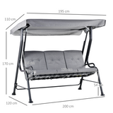 Outsunny 3 Seater Garden Swing Chair with Thick Padded Seat & Canopy – Bench Bed, Grey