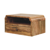 Artisan Furniture Avora Solid Mango Wood Wall-Mounted Bedside, 1 Drawer & Open Shelf – Floating Nightstand, Beige