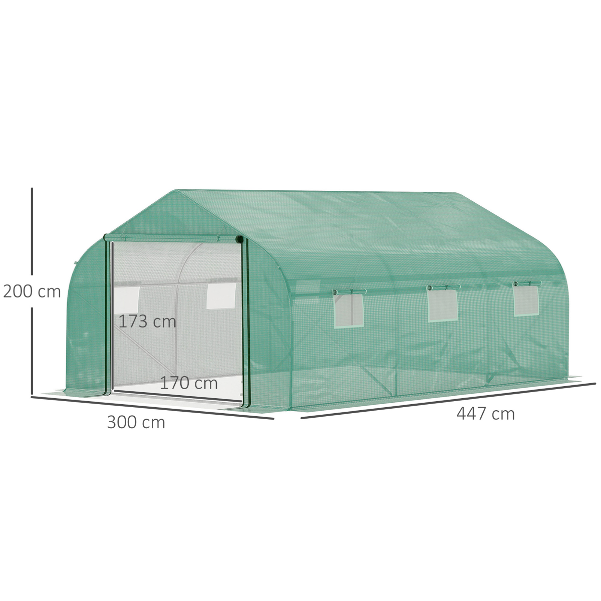 Outsunny 4.47 x 3 x 2m Walk-in Polytunnel Greenhouse with PE Cover, Zipped Door & 6 Mesh Windows, Green