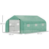 Outsunny 4.47 x 3 x 2m Walk-in Polytunnel Greenhouse with PE Cover, Zipped Door & 6 Mesh Windows, Green