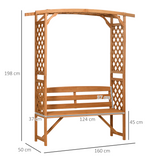 Outsunny Wooden Garden Bench with Arch Pergola, Side & Top Trellis – Patio Arbour Seat, Natural Finish