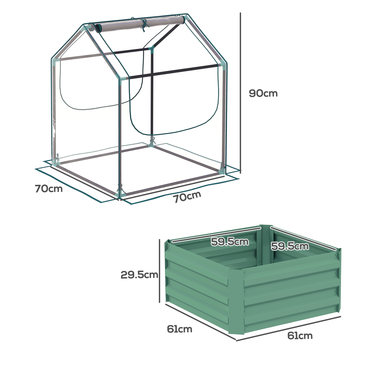 Outsunny Raised Garden Bed Planter with Clear Greenhouse Cover & 2 Roll-Up Windows – Clear & Green