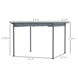 Outsunny 3.5x3.5m Retractable Metal Pergola Gazebo with Anti-UV Canopy & Steel Frame – Garden Patio Shade, Grey