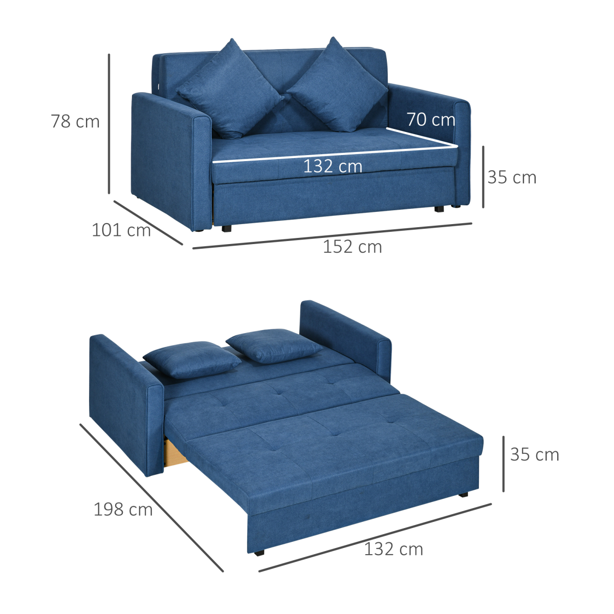 HOMCOM Blue Sofa Bed inner storage detail
