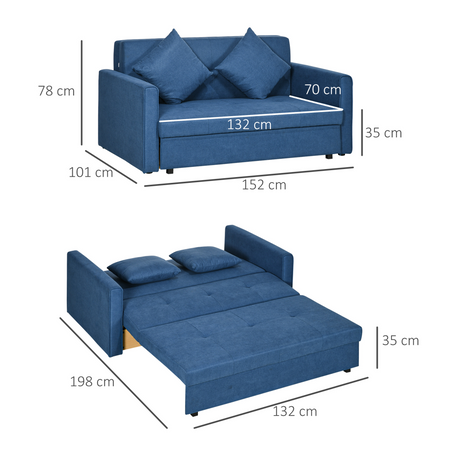 HOMCOM Blue Sofa Bed inner storage detail