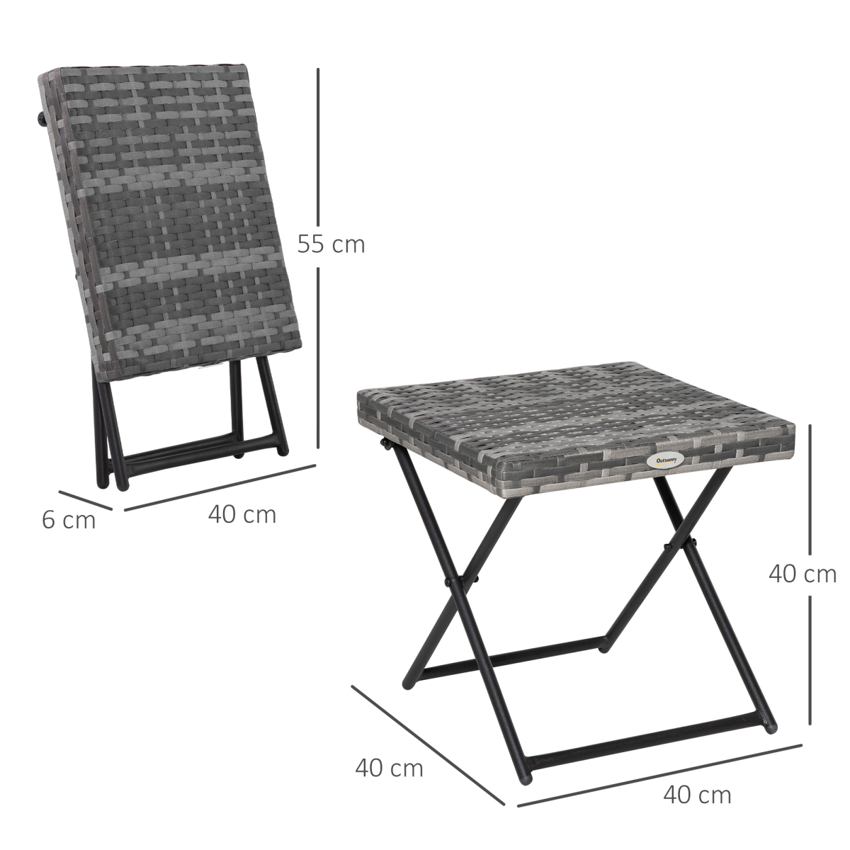 Outsunny Folding Square Rattan Coffee Table with Steel Frame – Compact Bistro Table for Balcony and Garden