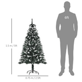 HOMCOM 5ft Artificial Snow-Dipped Christmas Tree with White Berries and Star Topper Branch – Green