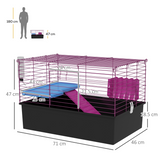 PawHut Small Animal Cage, Rabbit and Guinea Pig Hutch with Platform, Ramp and Hay Feeder – Black