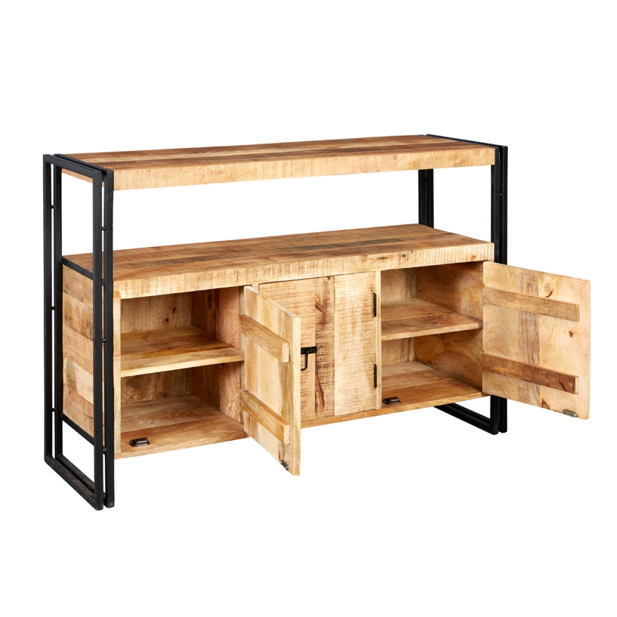 Cosmo Industrial Sideboard with Cupboard & Drawer Storage – Solid Mango Wood & Reclaimed Metal