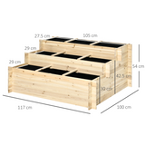 Outsunny 3-Tier Raised Garden Flower Bed with 9 Grow Grids and Non-Woven Fabric Liner – Fir Wood
