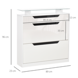 HOMCOM High Gloss Shoe Cabinet with Flip Doors, Drawer & Glass Top – Slim Hallway Storage, White