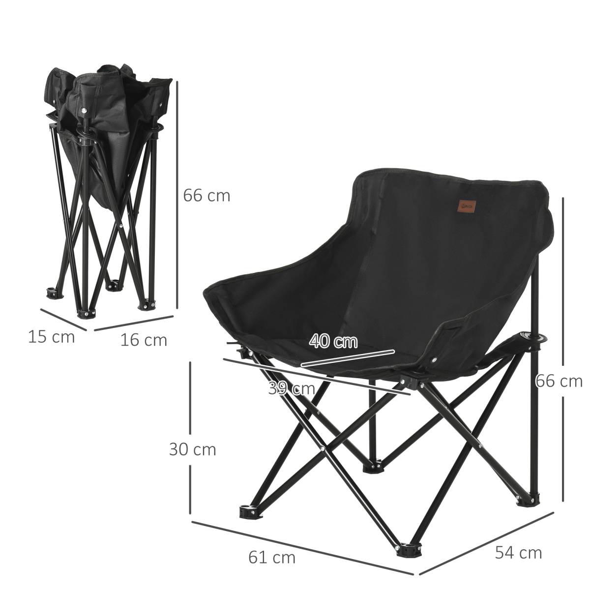 Outsunny Folding Camping Chair with Carry Bag & Side Mesh Pocket – Portable Outdoor Seat, 110kg Capacity, Black