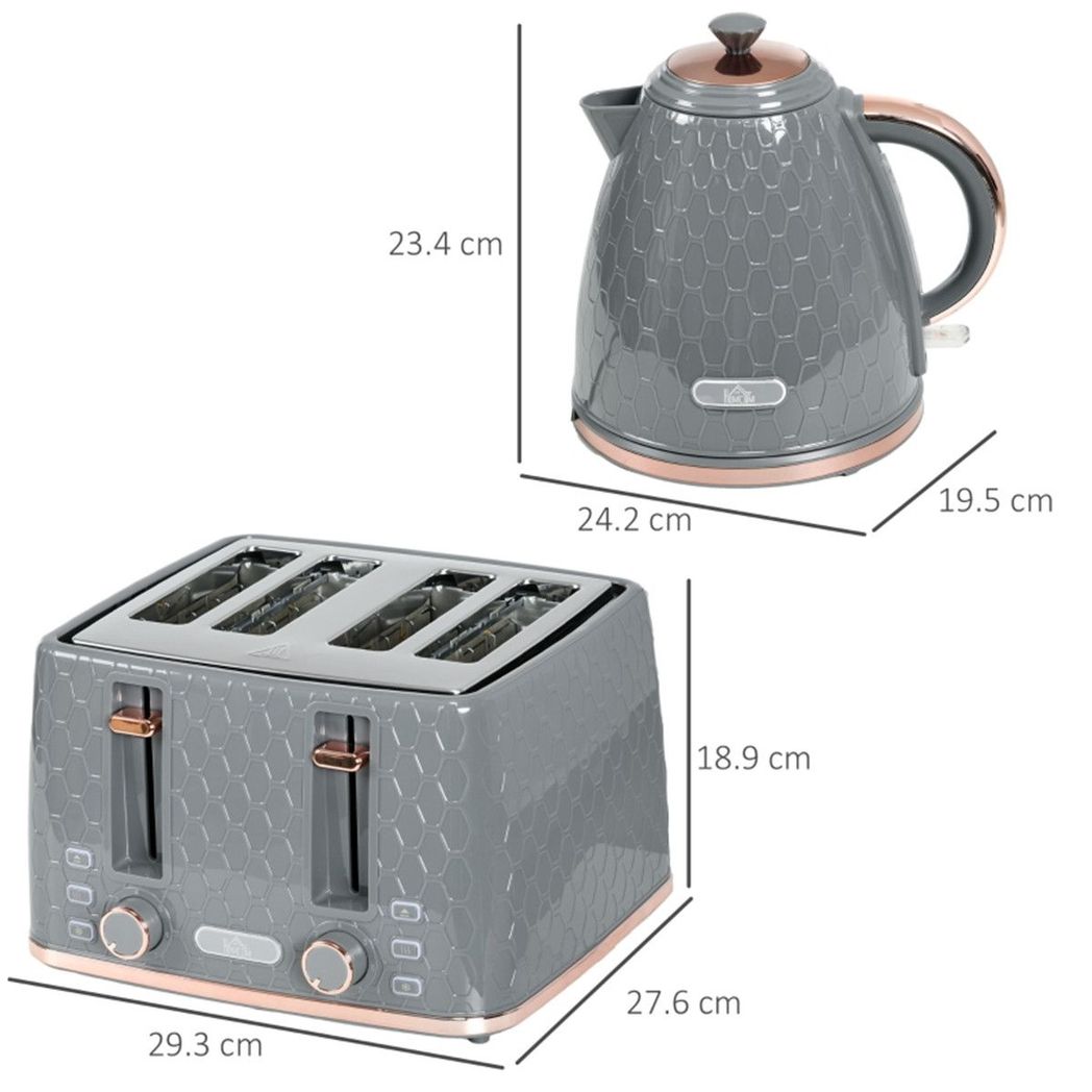 Honeycomb 1.7L Fast Boil Kettle & 4-Slice Toaster Set – Matching Breakfast Duo with Browning Settings