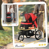 PawHut Foldable Pet Stroller Jogger with Canopy & Three Wheels – Pram for Medium Dogs, Red