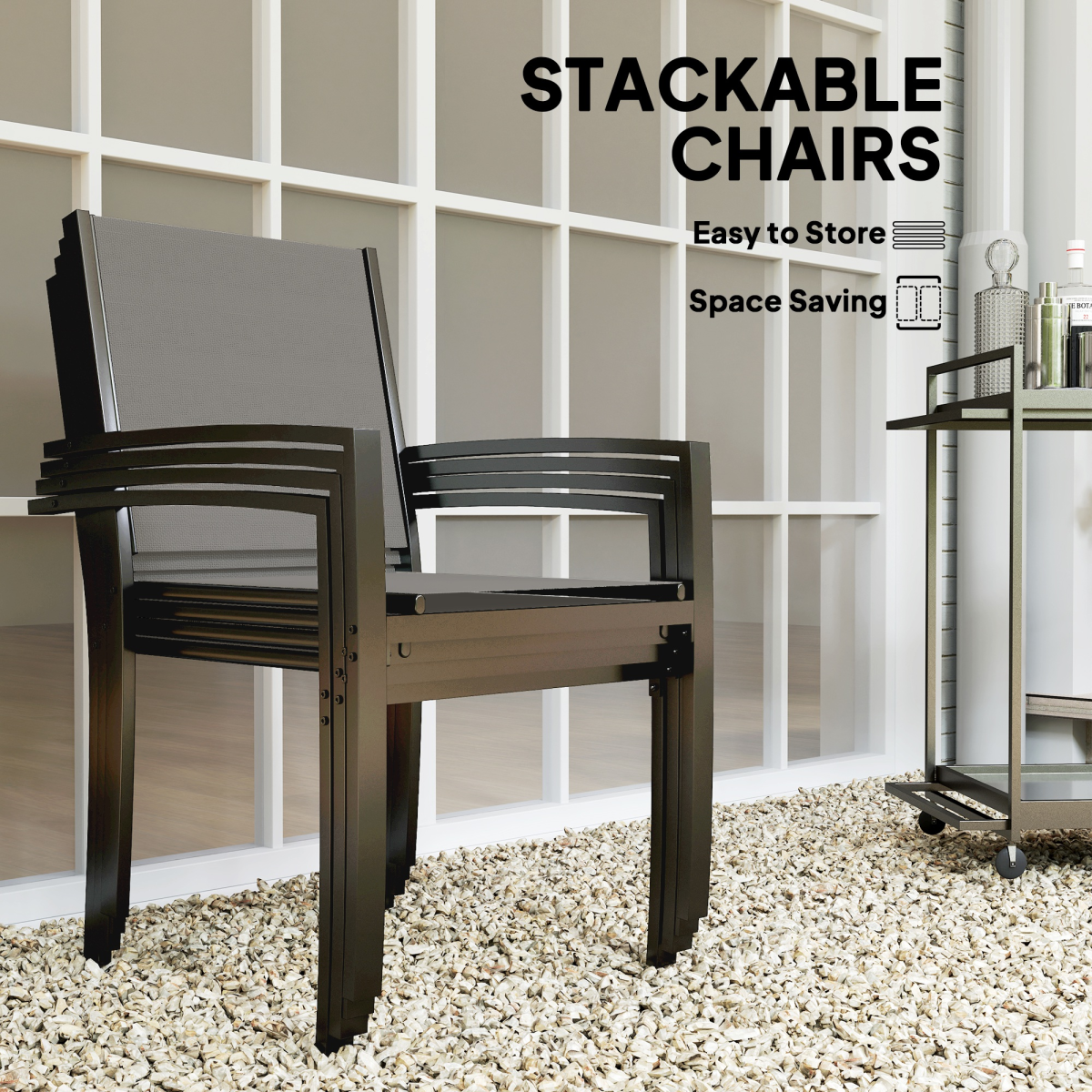Outsunny 5-Piece Garden Dining Set with Round Table & 4 Stackable Chairs – Patio Furniture, Dark Grey