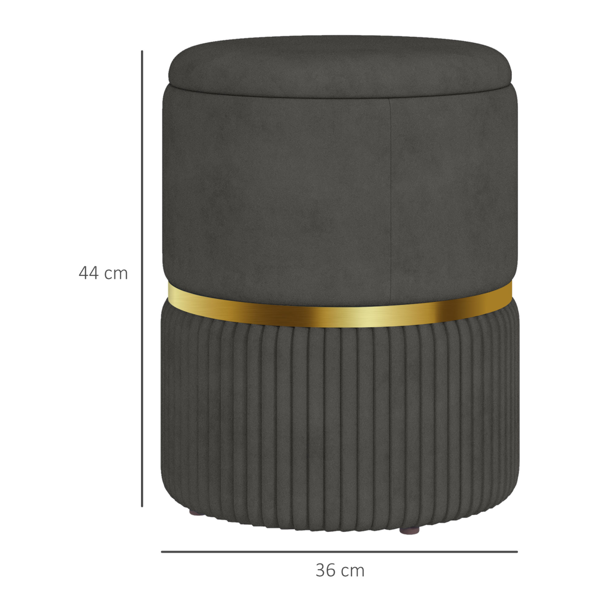 HOMCOM Fluted Round Storage Pouffe with Cushioned Lift-Off Top – Footstool, Shoe Stool and Makeup Seat