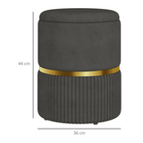 HOMCOM Fluted Round Storage Pouffe with Cushioned Lift-Off Top – Footstool, Shoe Stool and Makeup Seat