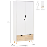 HOMCOM 2-Drawer Wardrobe with Hanging Compartment – Bedroom Clothes Storage, White & Oak