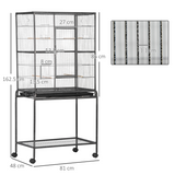 Pawhut Rolling Bird Cage with Detachable Stand, Storage Shelf, Wooden Perches & Food Containers