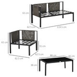 Outsunny 4-Piece Garden Furniture Set with Two Loveseats, Corner Seat & Glass-Top Table – Steel Frame, Light Grey