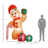Outsunny 8ft Inflatable Christmas Gingerbread Man with Candy Cane & Gift Bags – LED Outdoor Party Decoration