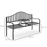 Outsunny Metal 2-Seater Garden Bench with Lift-Up Middle Table – Slatted Patio Seating for Park and Garden