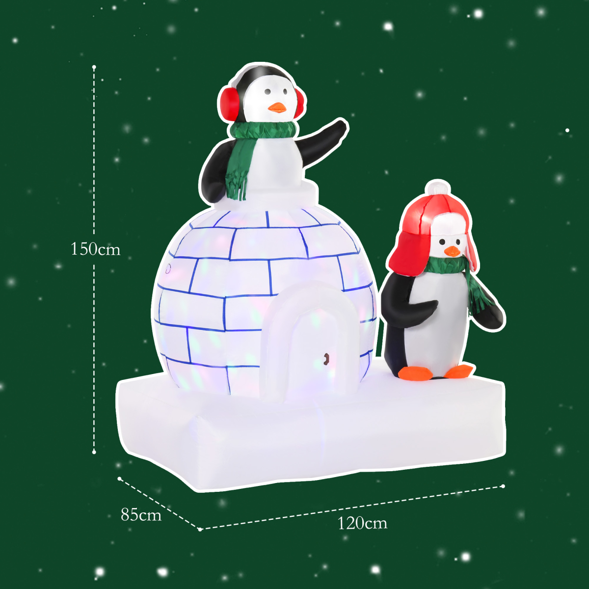 HOMCOM 5ft Christmas Inflatable Penguins in Scarves with Ice House – Indoor & Outdoor LED Decor