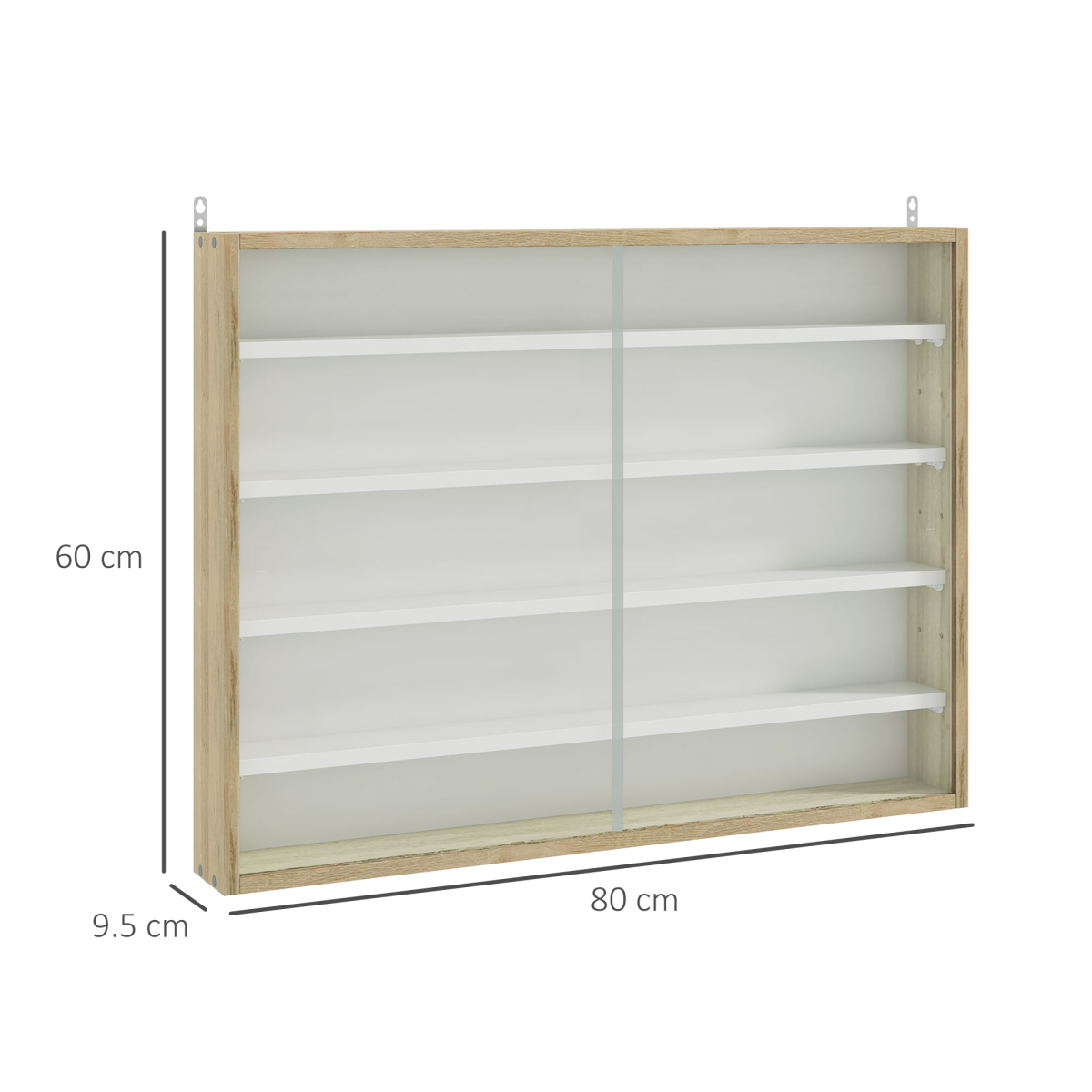 HOMCOM 5-Tier Wall Display Cabinet with Adjustable Shelves & Sliding Glass Doors – Space-Saving, Natural