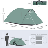 Outsunny 2–3 Person Compact Camping Tent with Vestibule & Mesh Vents – Double Layer Hiking Tent, Green