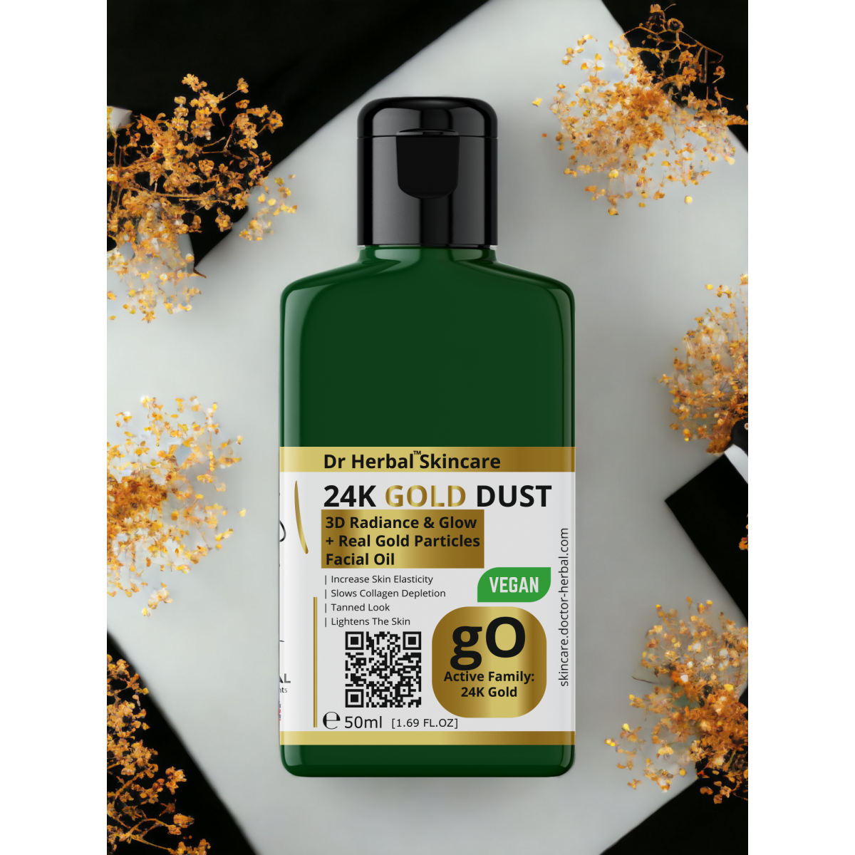 DR HERBAL Facial Oil 50ml with 24K Gold Dust, Almond & Olive Esters – Hydrating Skincare