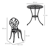 Outsunny 3-Piece Aluminium Bistro Set with 2 Chairs, Round Table & Umbrella Hole – Tulip Design Garden Furniture, Black