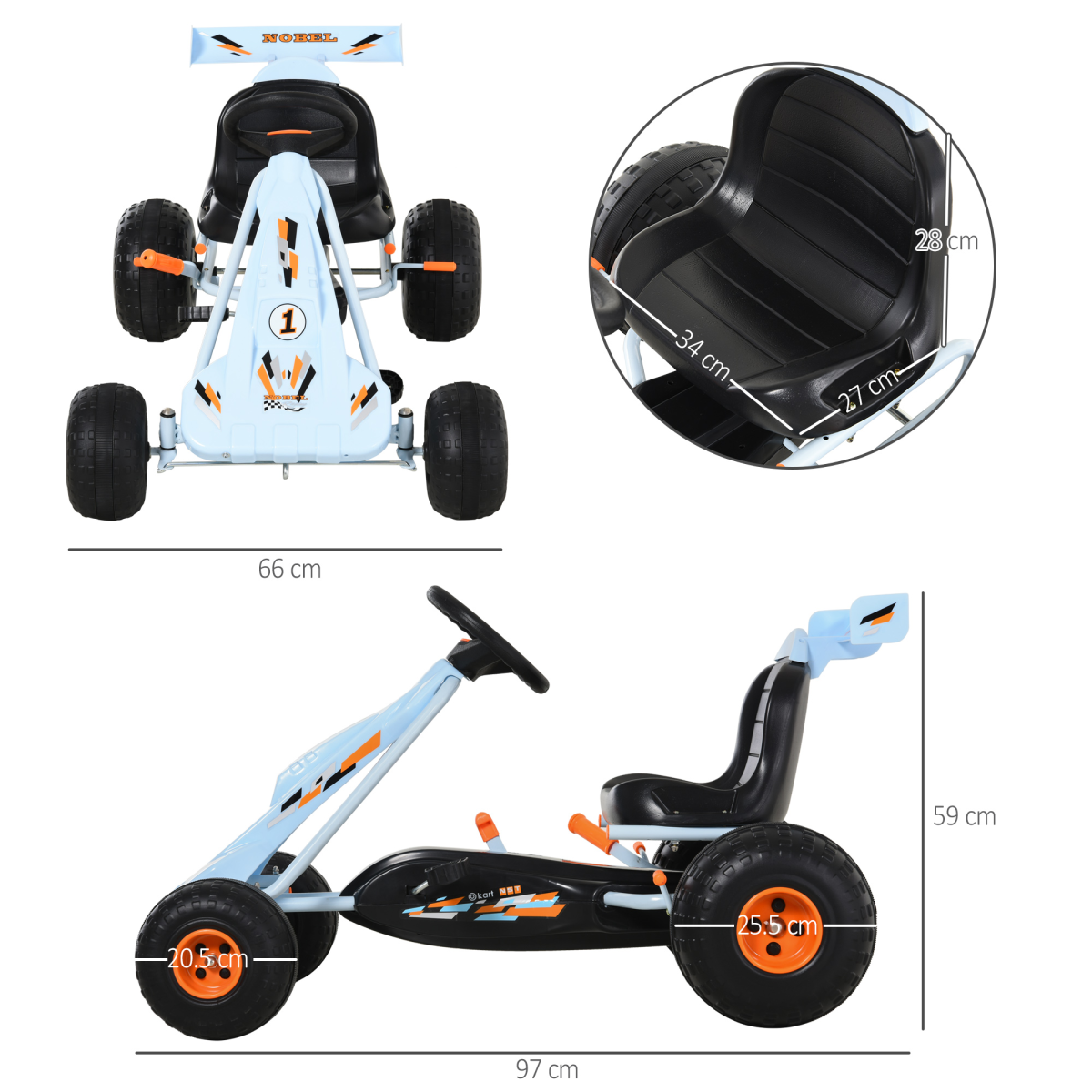 Kids Pedal Go Kart with Gear Shift, Hand Brake and Adjustable Seat – Ride-On Racer, Blue