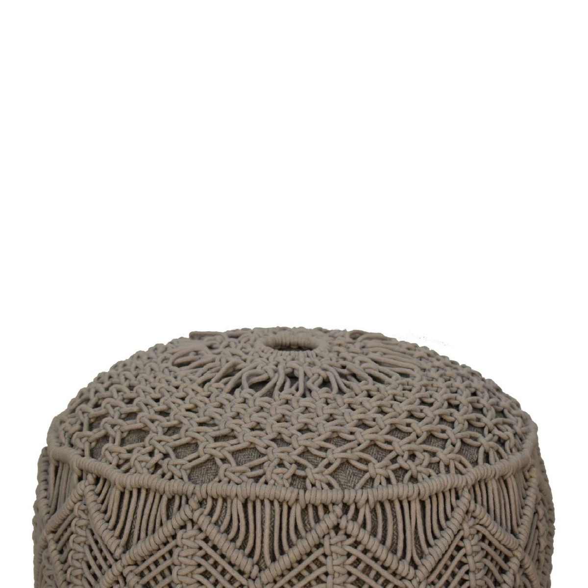 Artisan Furniture Solid Wood Footstool in Braided Grey Cotton with Nordic Style Legs – Boho Accent Seat, Beige