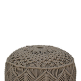 Artisan Furniture Solid Wood Footstool in Braided Grey Cotton with Nordic Style Legs – Boho Accent Seat, Beige