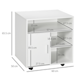 HOMCOM Multi-Storage Printer Unit with 5 Compartments and Lockable Wheels – Mobile Office Organiser, White