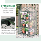 Mini Greenhouse with 3-Tier Shelves, Steel Frame & Roll-Up Zipped Door – Compact Plant Grow House, Dark Green