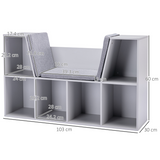 HOMCOM Kids Cabinet with Six Compartments and Cushioned Seat – Toy, Book & Clothes Storage, Grey