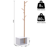 HOMCOM Hallway Coat Rack Stand with Storage Bench & Shoe Cubby – Entryway Organiser