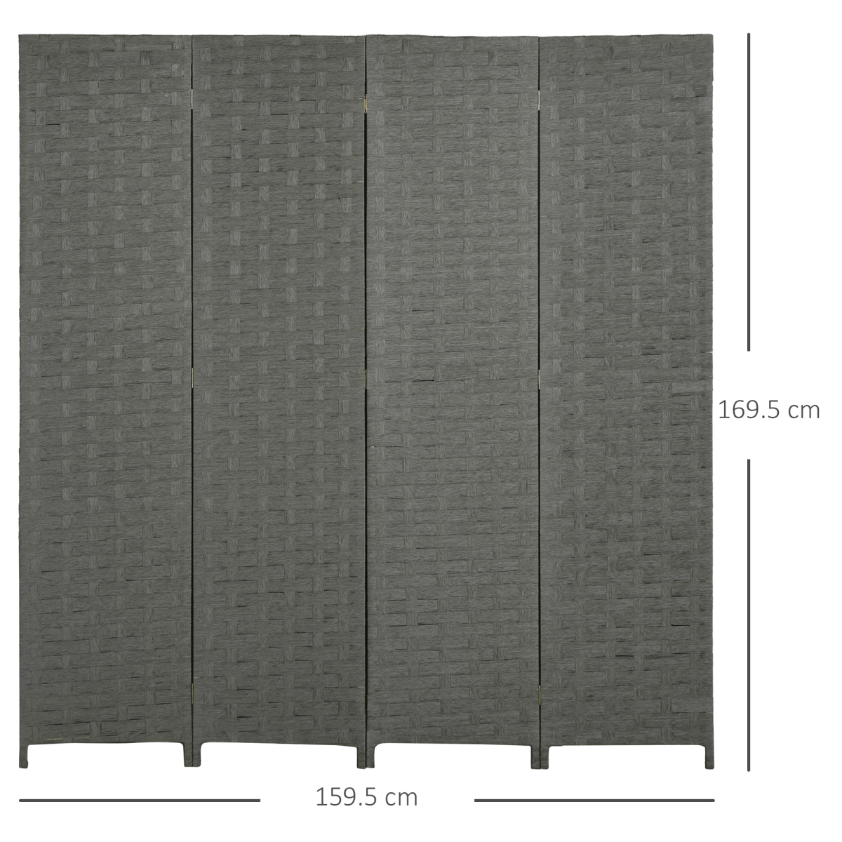 4-Panel Folding Room Divider, Wave Fibre Woven Wicker Effect Privacy Screen with Wood Frame, Grey