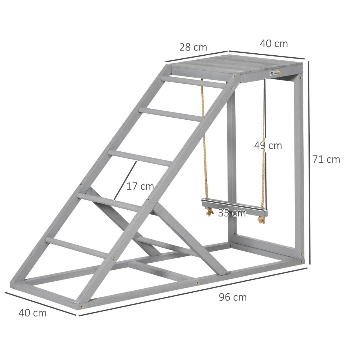 PawHut Chicken Coop Activity Toy with Swing, Ladder & Platform for 2 Chickens – Fir Wood Perch Stand, Grey
