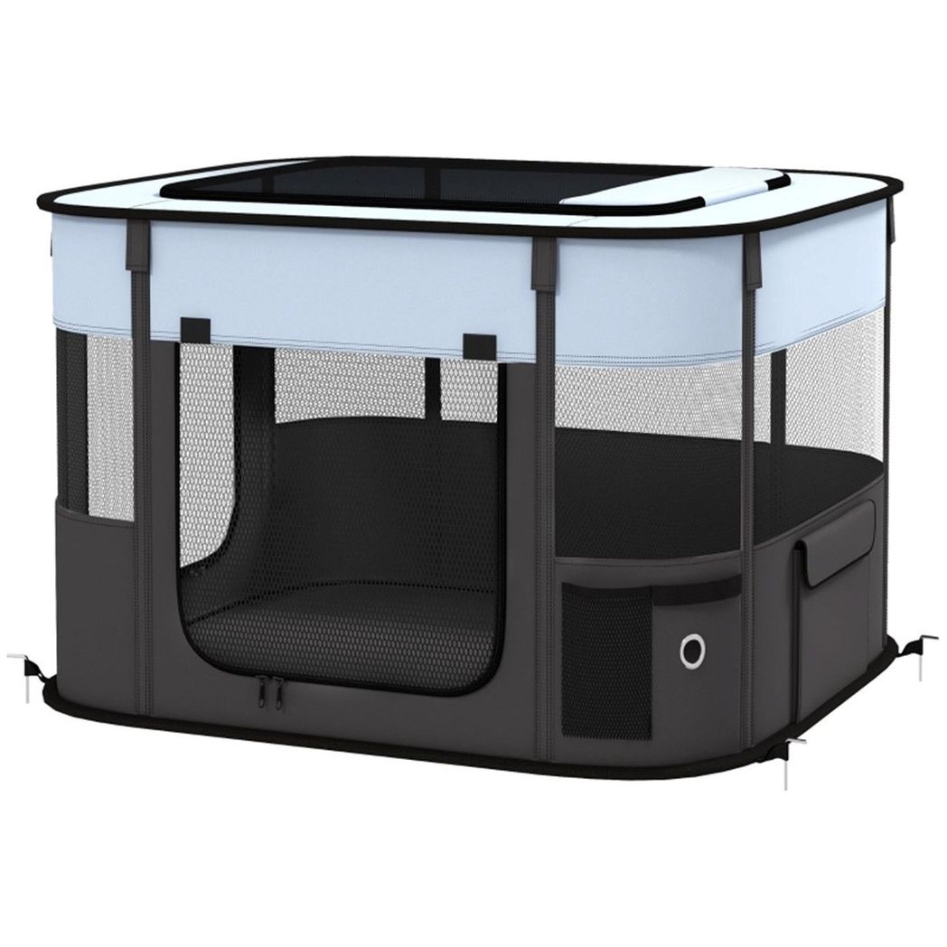 Foldable Pet Playpen with Mesh Windows, Doors & Ground Stakes – Indoor Outdoor Small Animal Enclosure