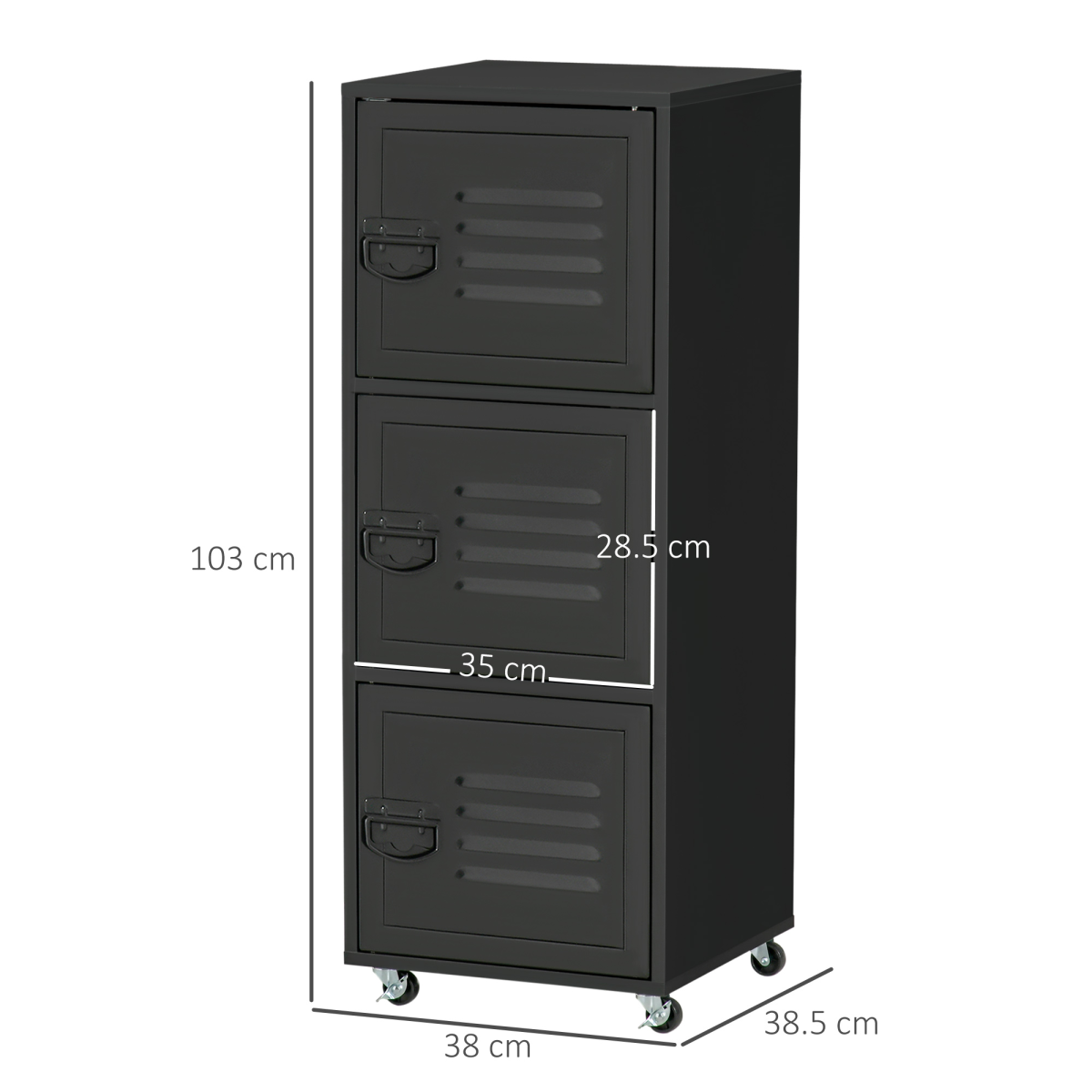 Rolling Storage Cabinet with 3 Compartments, Metal Doors and Wheels – Industrial Mobile File Cabinet, Black