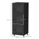 Rolling Storage Cabinet with 3 Compartments, Metal Doors and Wheels – Industrial Mobile File Cabinet, Black